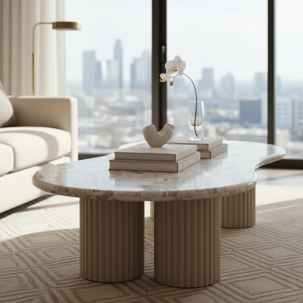 Verinne Pebble Shaped Marble Top Coffee Table Furniture 