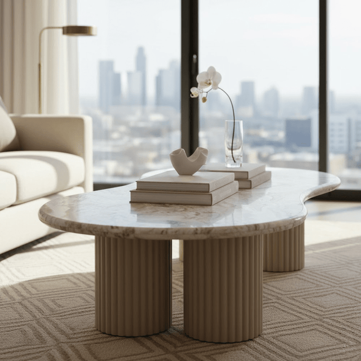 Verinne Pebble Shaped Marble Top Coffee Table Furniture 