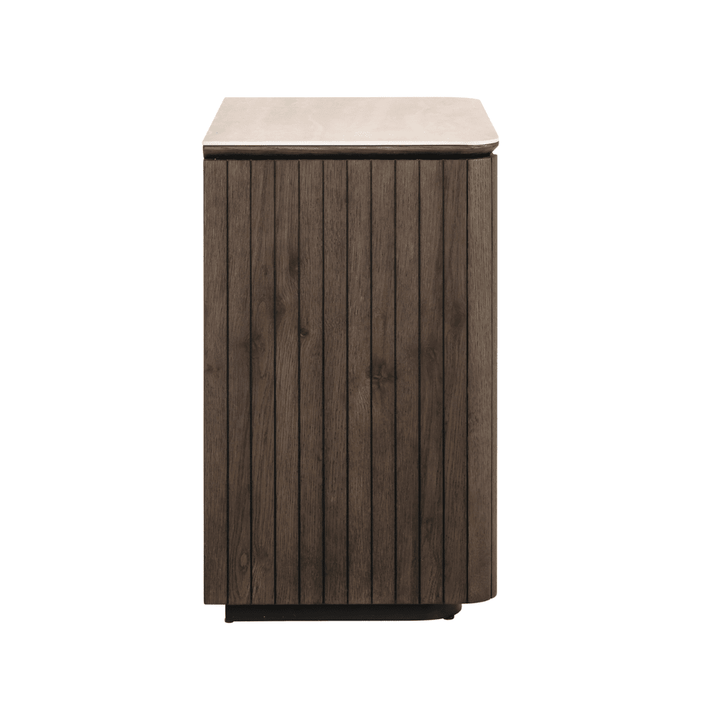 Verity Dark Brown 3 Drawer Bedside Table with Travertine Top Furniture 