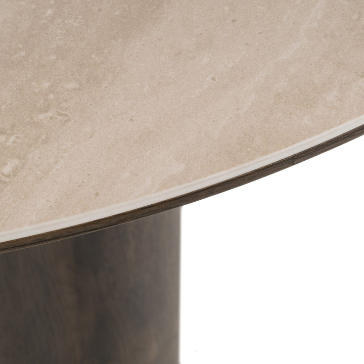 Verity Dark Brown Round Dining Table with Travertine Top Furniture 