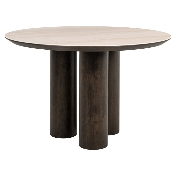 Verity Dark Brown Round Dining Table with Travertine Top Furniture 