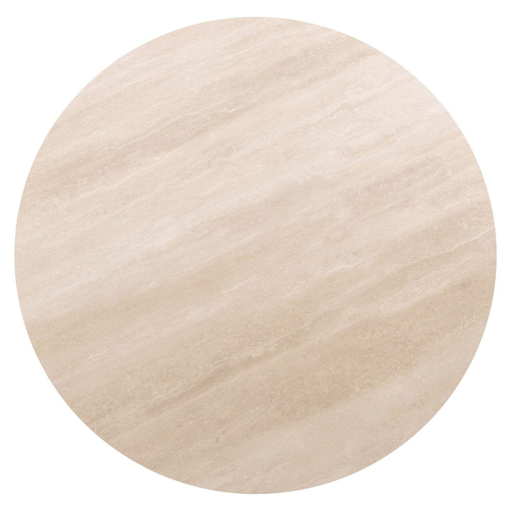 Verity Dark Brown Round Dining Table with Travertine Top Furniture 