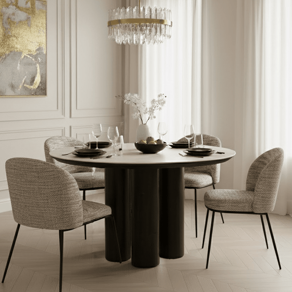 Verity Dark Brown Round Dining Table with Travertine Top Furniture 