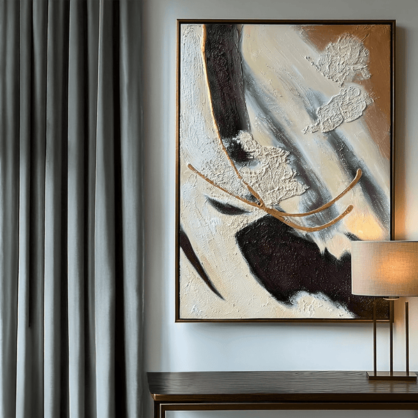 Verona Cream, Chocolate & Bronze Abstract Paint Brush Effect Textured Canvas Wall Art Accessories 