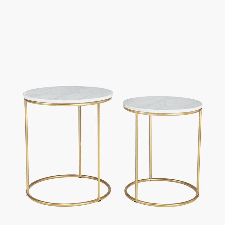 Verona White & Gold Round Set of 2 Side Tables Furniture 