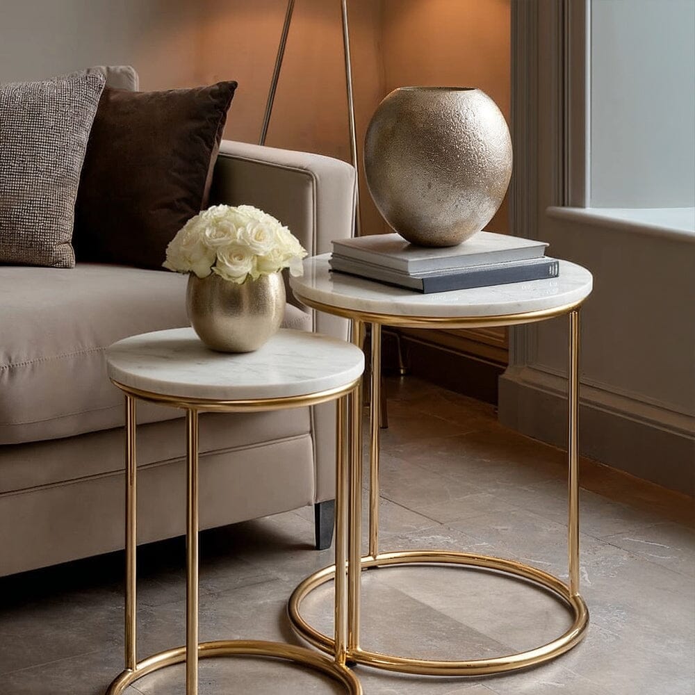 Verona White & Gold Round Set of 2 Side Tables – Rowen Homes