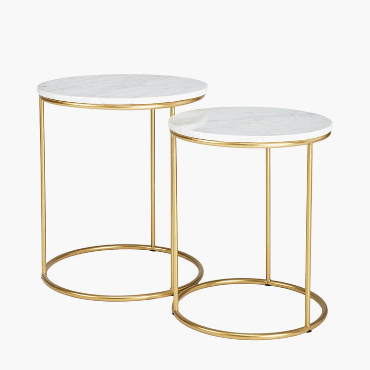 Verona White & Gold Round Set of 2 Side Tables Furniture 