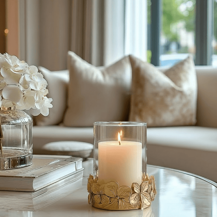 Vespera Gold 3D Flower Statement Glass Candle Holder Accessories 