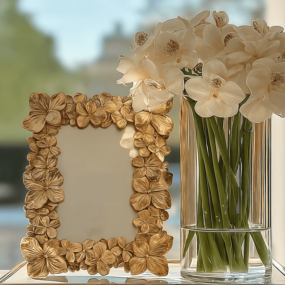 Vespera Gold 3D Flower Statement Photo Frame- 4x6