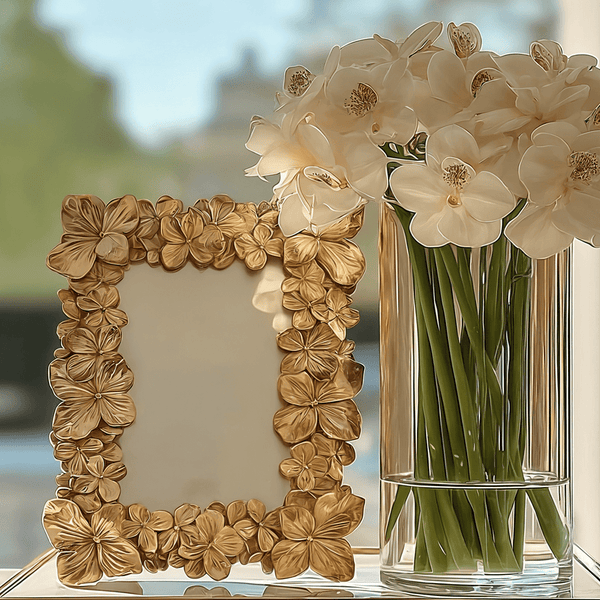 Vespera Gold 3D Flower Statement Photo Frame- 4x6" Accessories 