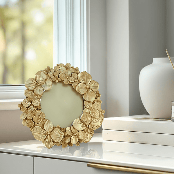 Vespera Gold 3D Flower Statement Round Photo Frame Accessories 