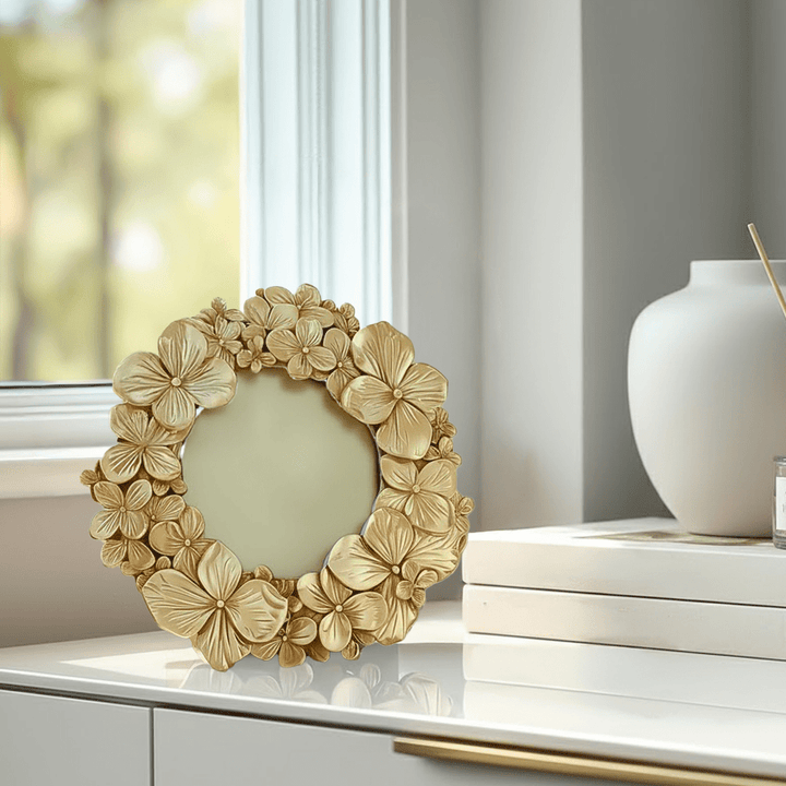 Vespera Gold 3D Flower Statement Round Photo Frame Accessories 