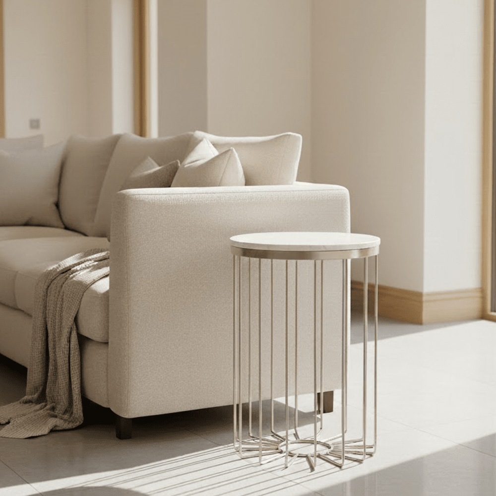 Vexa Champagne Side Table with Marble Top Furniture 
