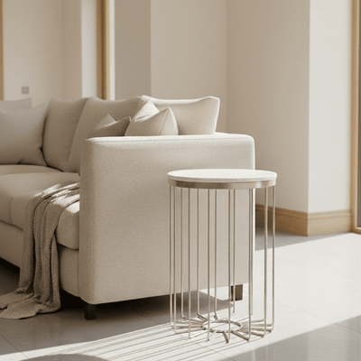 Vexa Champagne Side Table with Marble Top Furniture 