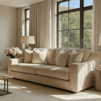 Victoria Beige Textured 4 Seater Sofa Sofa Standard Back 