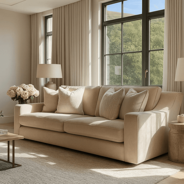 Victoria Beige Textured 4 Seater Sofa Sofa 