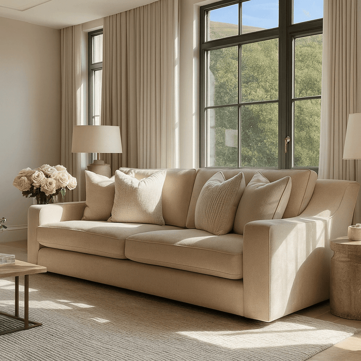 Victoria Beige Textured 4 Seater Sofa Sofa 
