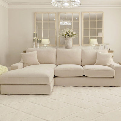 Victoria Beige Textured Medium Chaise End Sofa - Left Hand Facing Sofa Standard Back 