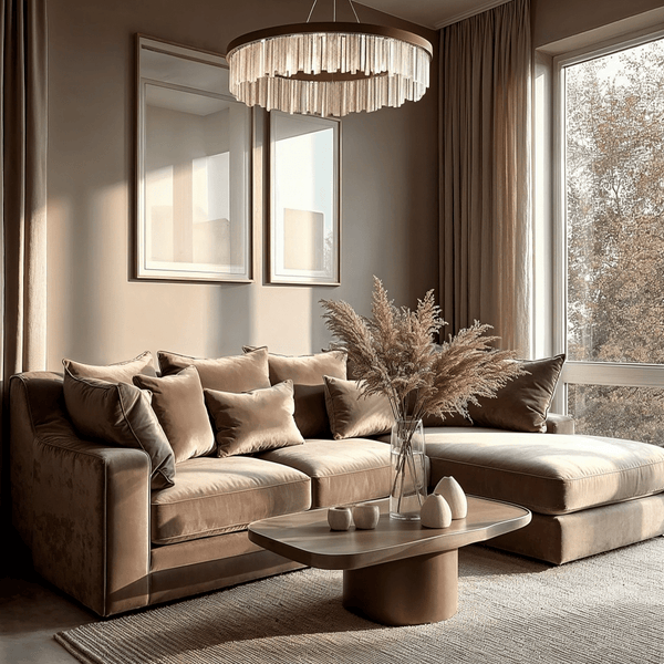 Victoria Caramel Velvet Pillow Back Sofa Range Large Right Hand Facing 