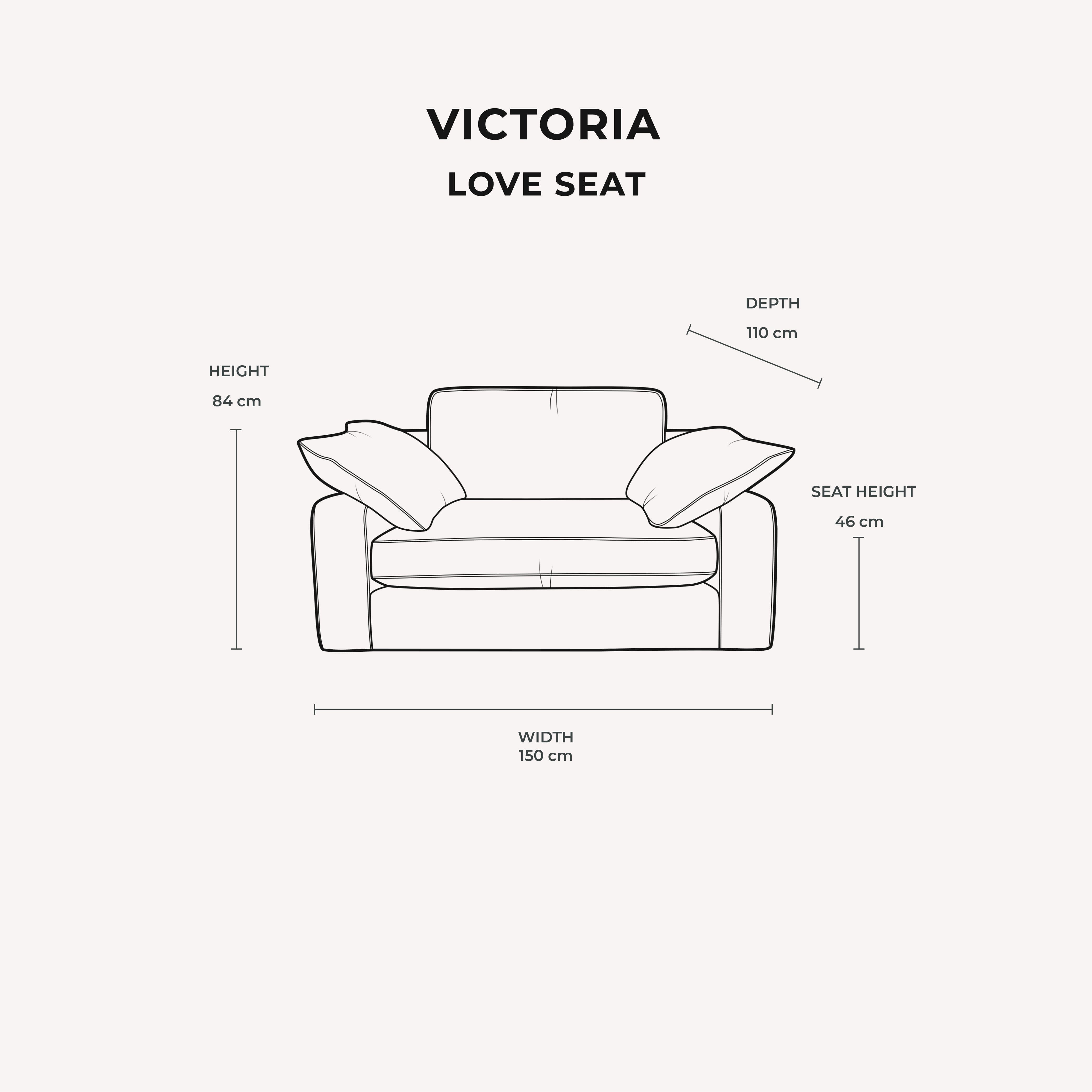 Victoria Cream Velvet Love Seat dimensions