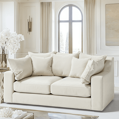 Victoria Cream Velvet 3 Seater Pillow Back Sofa MTO Sofa 