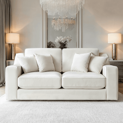 Victoria Cream Velvet 3 Seater Sofa Sofa Standard Back 