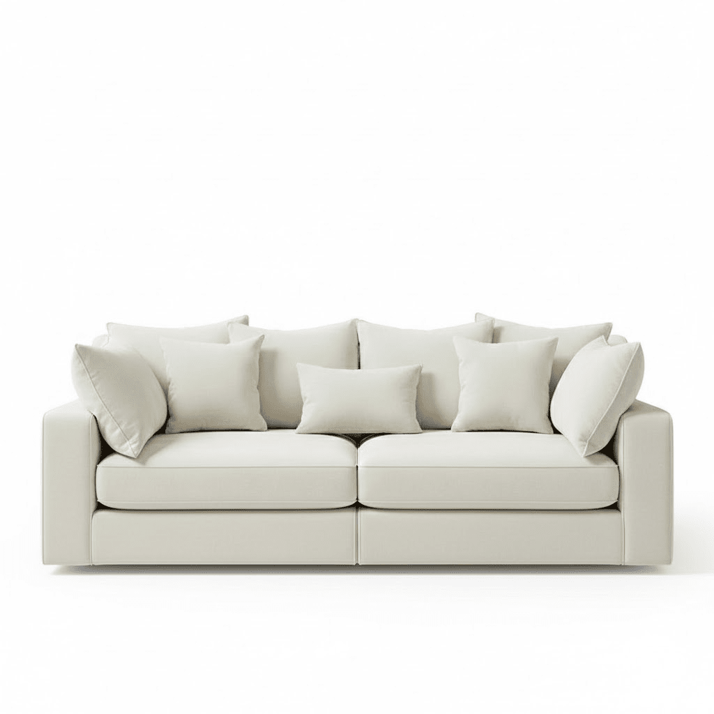 Victoria Cream Velvet 4 Seater Pillow Back Sofa Sofa 
