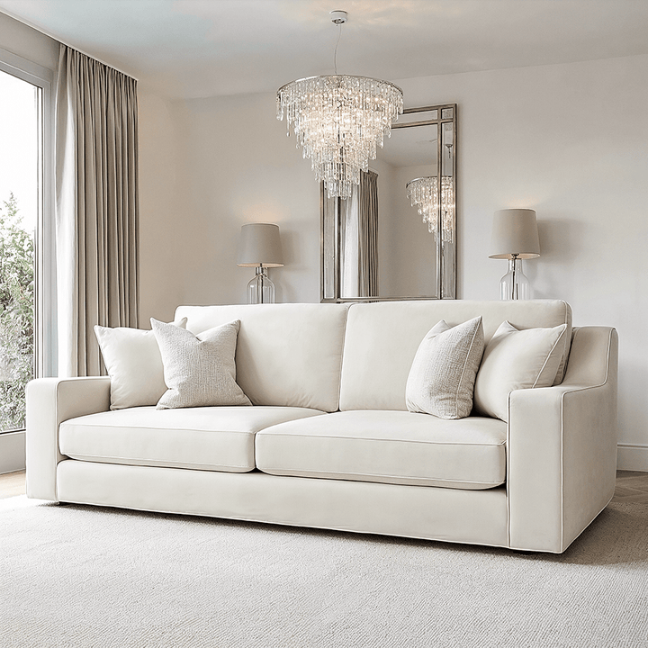 Victoria Cream Velvet 4 Seater Sofa Sofa 