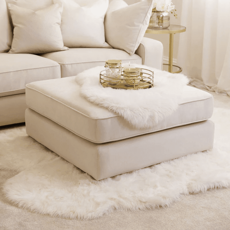 Victoria Cream Velvet Footstool Sofa 