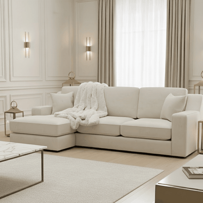 Victoria Cream Velvet Medium Chaise End Sofa - Left Hand Facing Sofa Standard Back 