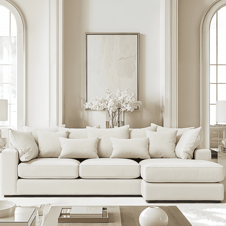Victoria Cream Velvet Pillow Back Large Right Hand Facing Corner Sofa Sofa 