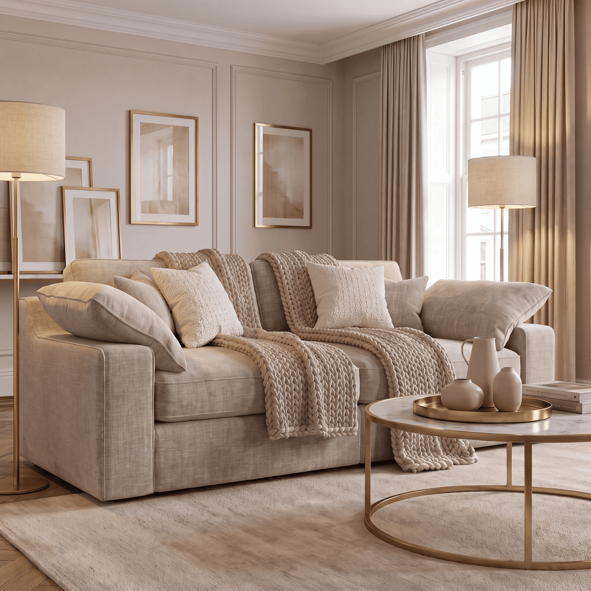 Victoria Oyster Chenille 4 Seater Sofa Sofa Standard Back 