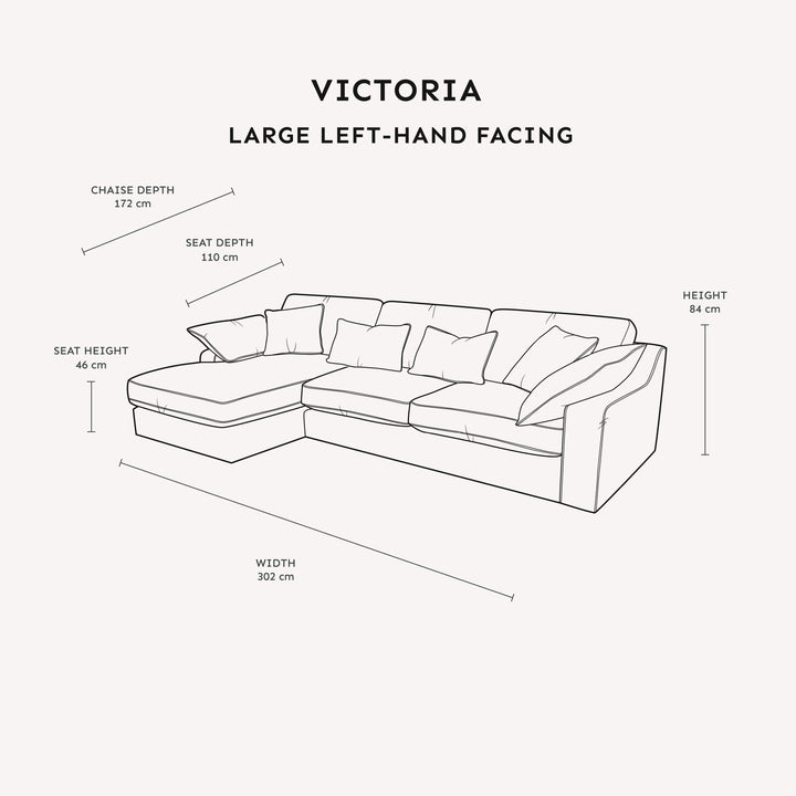 Victoria Oyster Chenille Sofa Range Sofa Large Chaise End Sofa - Left Hand Facing 