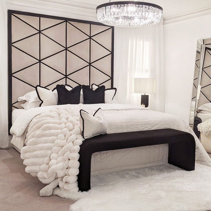 Vienna Mink & Black Premium Geometric Headboard Beds and Headboards 