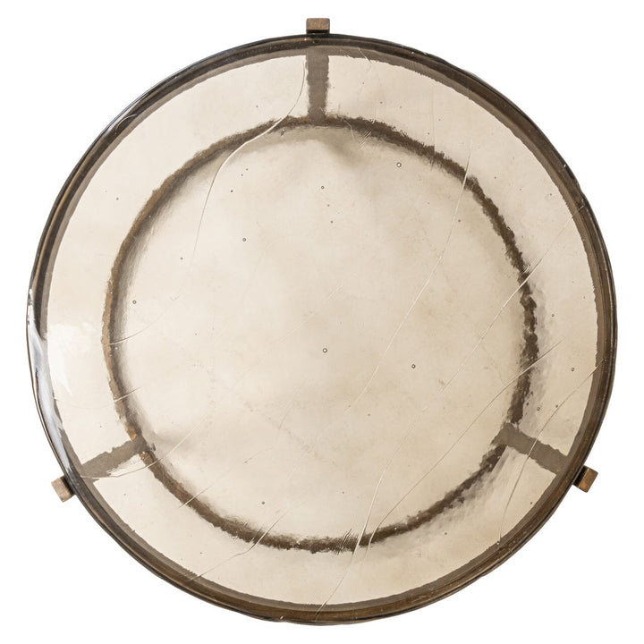 Vionette Antique Brass Nesting Coffee Tables with Amber Glass Top Furniture 