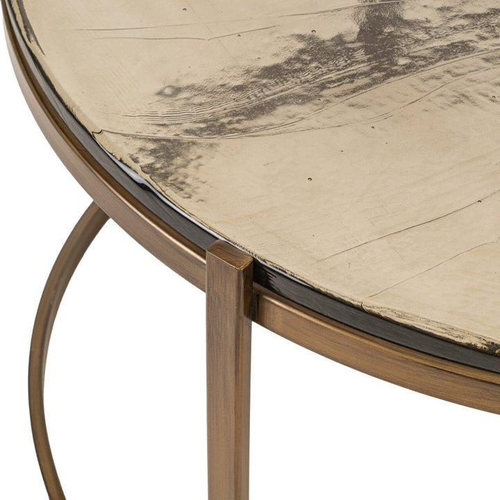 Vionette Antique Brass Nesting Coffee Tables with Amber Glass Top Furniture 