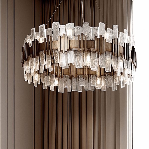 Vivia Antique Gold & Textured Glass Chandelier Lighting 
