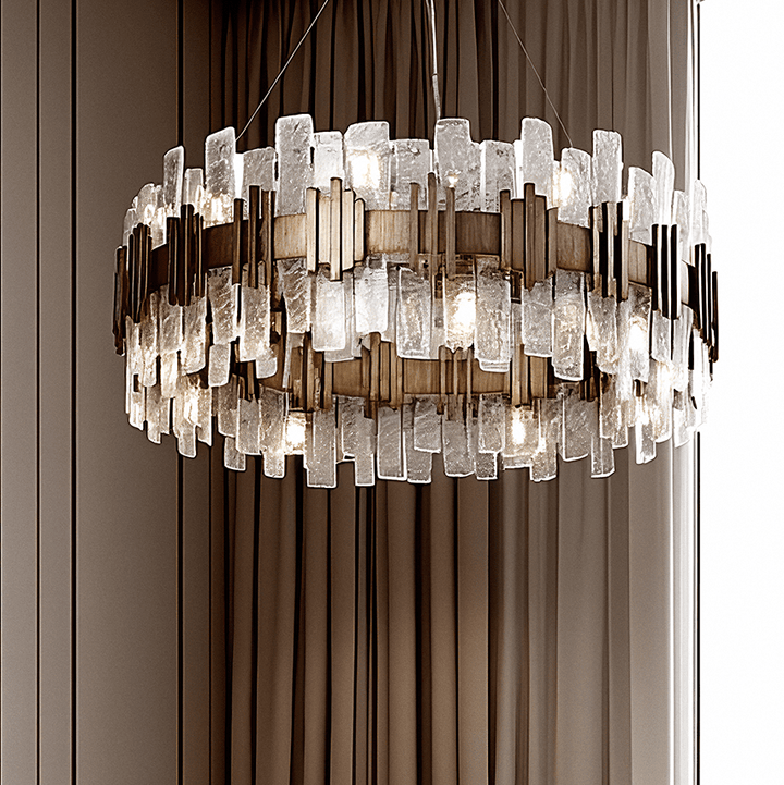 Vivia Antique Gold & Textured Glass Chandelier Lighting 