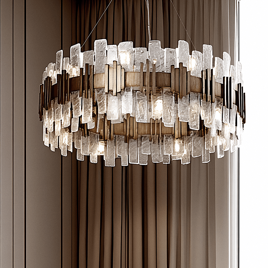 Vivia Antique Gold & Textured Glass Chandelier Lighting 