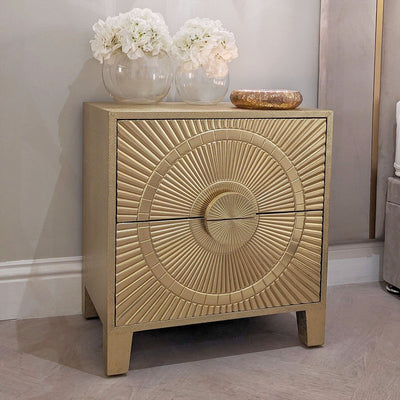 Vogue Gold Embossed Premium Metal 2 Drawer Bedside Table Furniture 