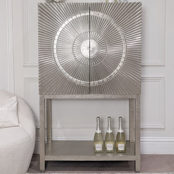 Vogue Silver Embossed Premium Metal Bar Cabinet Furniture 