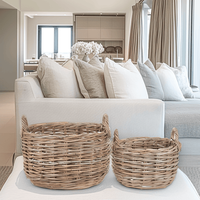 Whinnie Grey Set of 2 Oval Wicker Baskets Accessories 