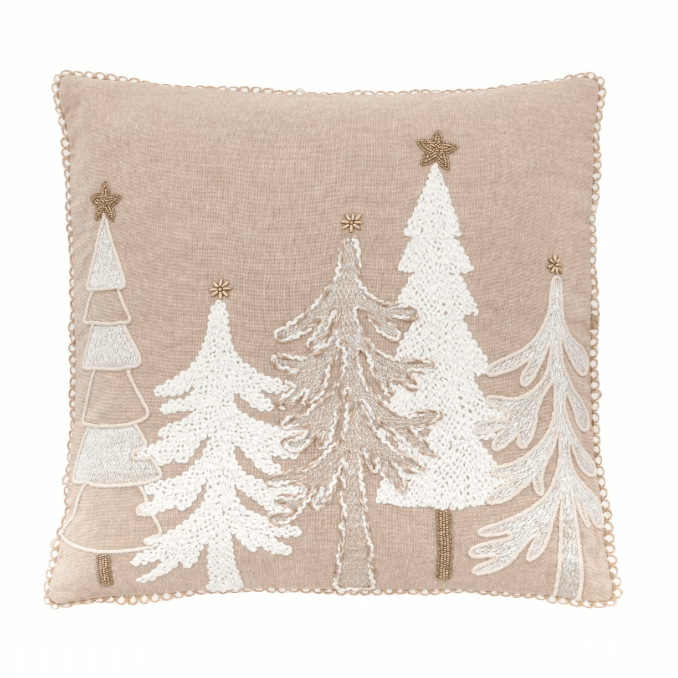 White & Beige Festive Tree Scene Cushion - 45 x 45cm Textiles 