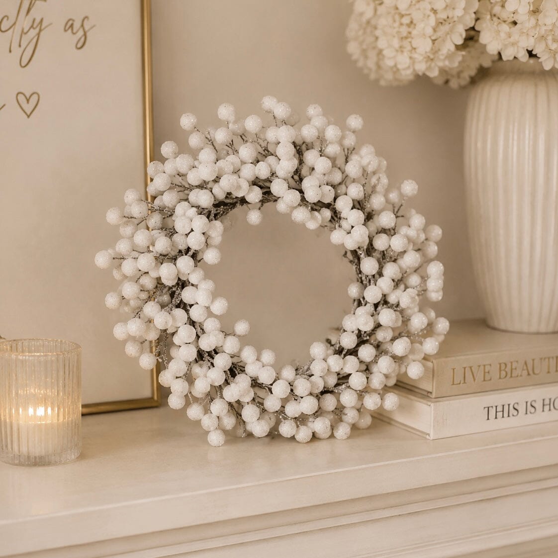 White Berries Decorative Faux Wreath Accessories 
