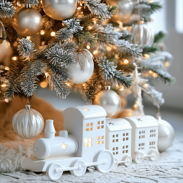 White Ceramic Decorative Festive Train Ornament Accessories 