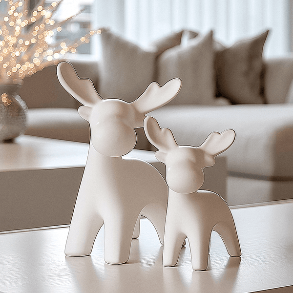 White Decorative Festive Reindeer Ornament- Set of 2 