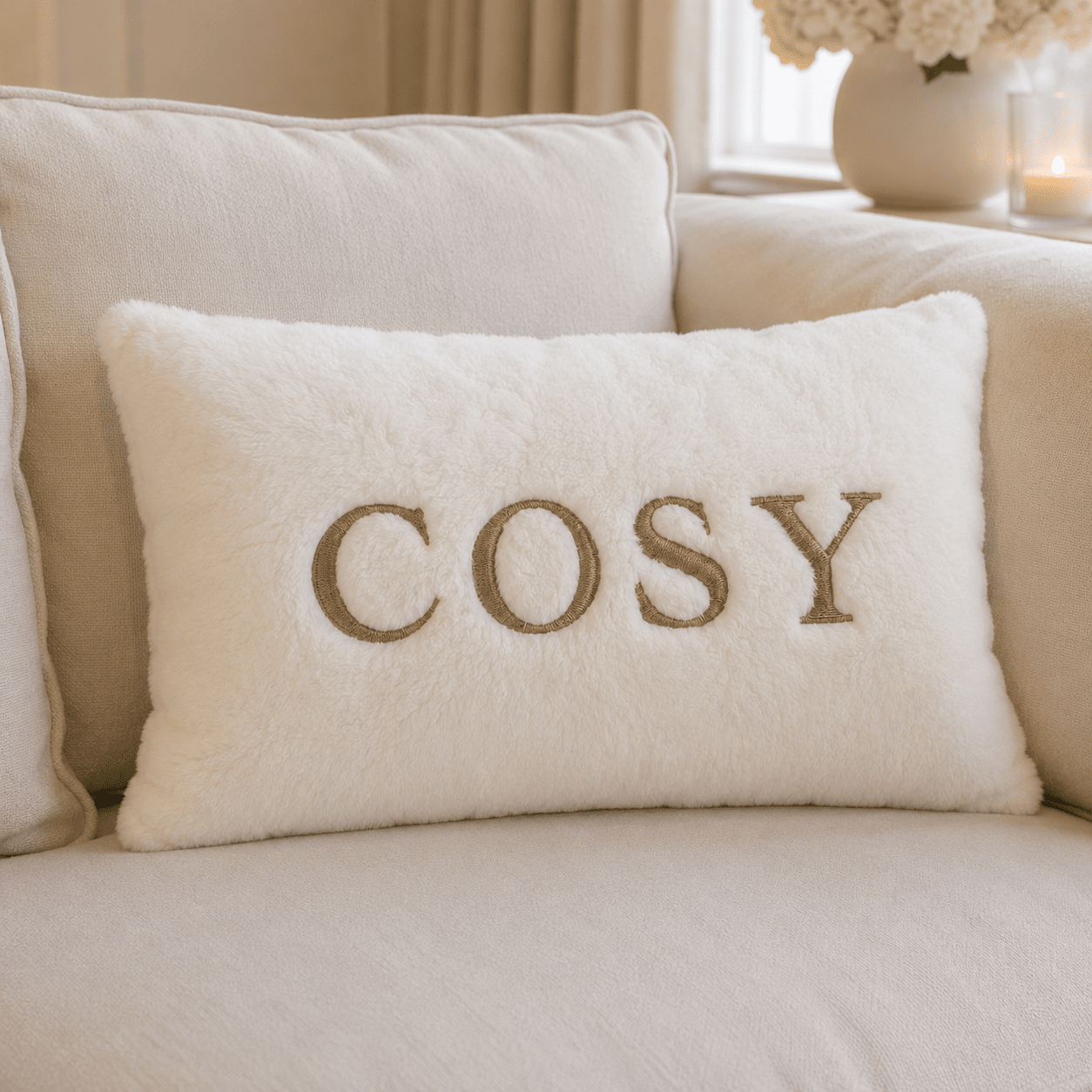 White Faux Fur Cosy Cushion- 30x50cm Textiles 