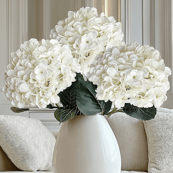 White Giant Pom Pom Hydrangea Single Stem Flower - Set of 3 Accessories 