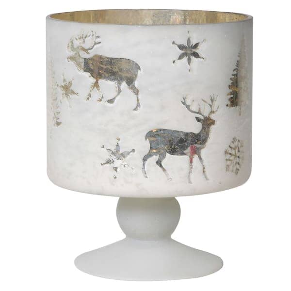 White & Gold Reindeer & Snowflake Decorative Candle Holder Accessories 