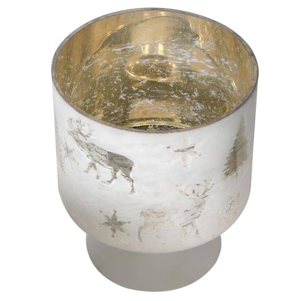White & Gold Reindeer & Snowflake Decorative Candle Holder Accessories 